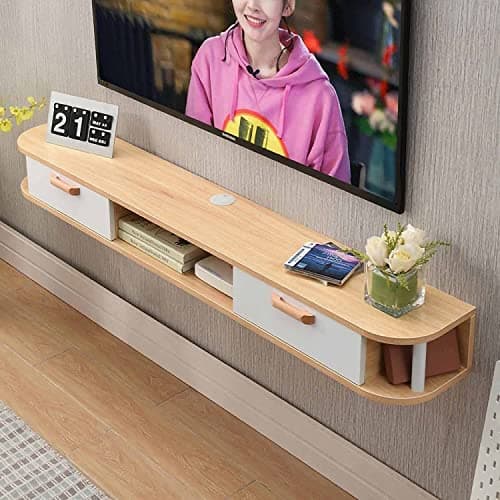 Image of Hanging TV Console, Multifunction Wall Mounted TV Cabinet, Wall Mounted DVD/Blu-Ray Player Background Stand Satellite TV Box Cable Box/E / 120cm