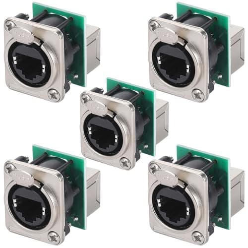 Image of PENGLIN 5PCS Ethercon Rj45 Chassis Socket,D-NE8FDP RJ45 Feed/Pass Panel Mount Jack,D Series Cat5 RJ45 Vertical Panel-Mount Connector