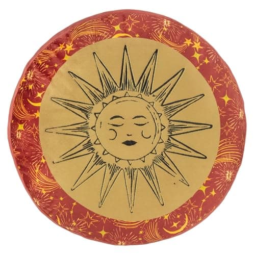 Image of furn. Ethereal Sun Embroidered Velvet Round Cushion, Gold Dust