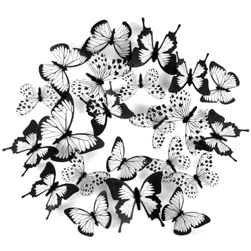Image of 24pcs 3D Butterfly Wall Stickers, Black White Butterfly Wall Decals Art Removable Mural Stickers Artificial Wall Butterflies for Crafts Home Room Bedroom DIY Decor Wallpaper