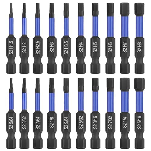 Image of HPHOPE Impact Hex Head Allen Wrench Drill Bit Set - 20 Pcs, S2 Steel Bits, 1/4” Hex Shank with Magnetism, 50mm Long with Storage Box