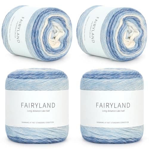 Image of Reessy Ombre Yarn, 4 × 100g Gradient Yarn Cake, 60% Cotton 30% Acrylic 10% Wool for Crochet - Multi Coloured Yarns for Knitting Scarves, Shawls, Blankets, Crafting and Clothing - Yellow Blue Wool