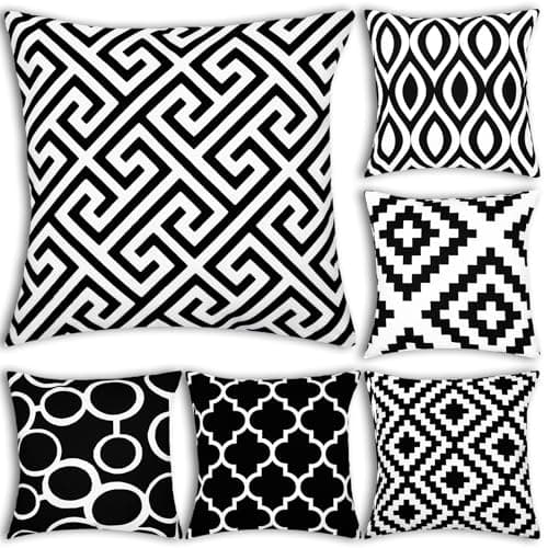 Image of Peerless 6Pcs Black White Geometric Pillow Covers 18x18 inches Simple Black White Geometric Pattern Pillowcase Boho Decorative Cushion Covers for Home Bedroom Car Sofa Couch Decor