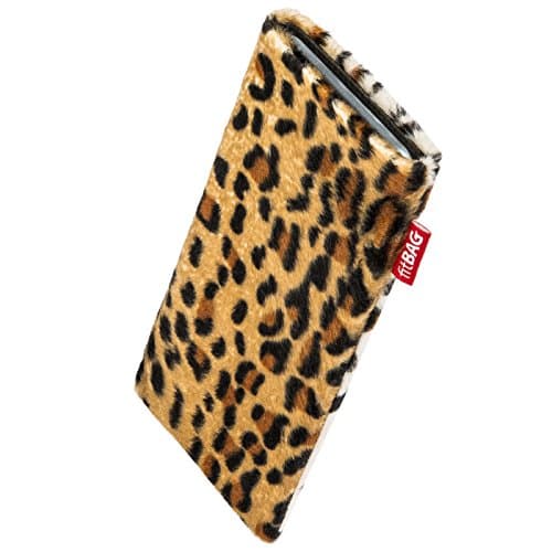 Image of fitBAG Bonga Leopard custom tailored sleeve for Meizu 16 Plus | Made in Germany | Fine imitation fur pouch case cover with MicroFibre lining for display cleaning