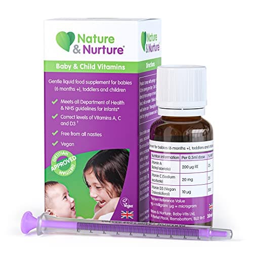 Image of Award Winning Nature & Nurture Baby & Child Vitamins. The Vegan-Friendly Gentle Liquid multivitamin Drops for Babies, Toddlers and Children. Made in the UK. 60 Doses.