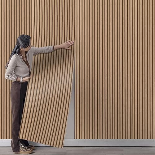 Image of Tarwanear 3D Effect Wood Slat Wallpaper Light Brown Striped Wood Grain Panel Wallpapers 0.53x9.5m Retro Faux Wooding Panel Wall Feature Wall Paper for Living Room Bedroom Hallway