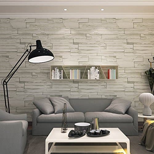 Image of HANMERO Brick Wallpaper Rural Style Imitation Brick Wall Pattern Looks Real Up Wallpaper 20.86 Inches by 393.7 Inches Long Murals PVC Vinyl Dimensional 3D Gray Wall Paper TV Living Room Bedroom Decor Light Gray