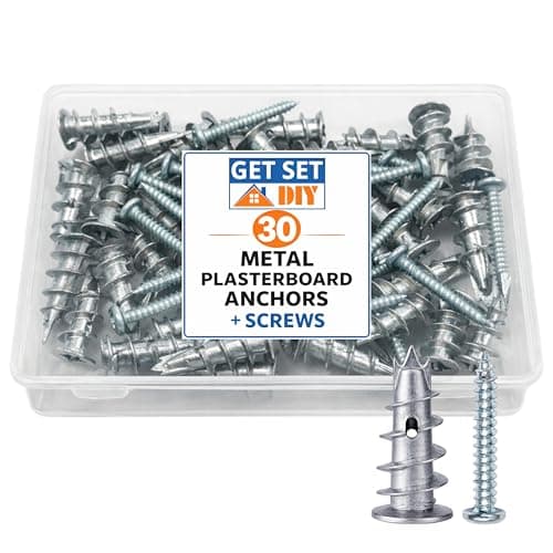 Image of Plasterboard Fixings Heavy Duty Metal Wall Plugs (Pack of 30) With Plasterboard Screws 32mm - Plaster Board Wall Fixing, Dry Wall Anchor Screws for Shelves, TV Bracket and Curtain Rails