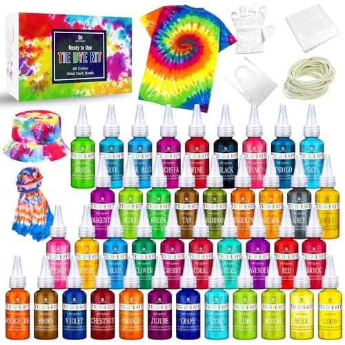 Image of Tie Dye Kit - 40 Colour Fabric Tie Dye Kits for DIY Textile Paint Craft Art - All-in-1 Tye Brightly Colour Powder Set for Shirt, Clothes Painting, Party Supplies, Adults and Kids Handmade Projects