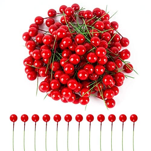 Image of AWAVM 150 Pieces Mini Christmas Red Berry Decorative Ball, Round Cherry Fruit Accessories, Christmas Holly Berries Wreath, Craft Props, Holiday Accessories