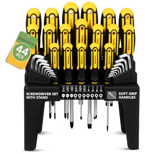 Image of BLOSTM Magnetic Screwdriver Set with Stand - 44PCS Screw Driver Set & Wall Mount Screwdriver Organizer - Crosshead, Flathead, PZ, Star Screw Driver Sets, Metric & Imperial Hex Keys, Screwdriver Bits
