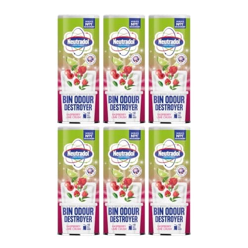 Image of Neutradol Dustbin Odour Destroyer, Bin Freshener Deodorising Powder, Odour Eliminator for Indoor & Outdoor Bins, Raspberry Lime Crush, Multipack of 6 x 350g