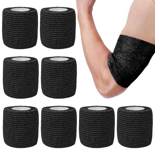 Image of 8 Rolls Self Adhesive Cohesive Bandage, 5cm x 4.5m Self Adherent Sport Wrap Tape, Football Sock Tape, Non-woven Stretch Bandage, for Sports, Wrist, Ankle, Dogs, Horse, Black