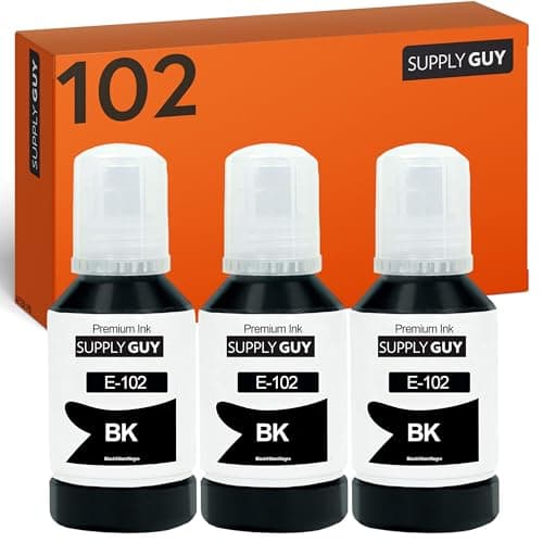 Image of Supply Guy ink Pigment Black compatible with Epson 102 for EcoTank ET-4850 ET-2850 ET-2856 ET-3850 ET-4856 ET-15000 (3 Ink Bottles 3x127ml Printer)