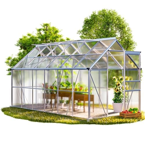 Image of GARDEBRUK® 6x12ft Anodised Aluminium Greenhouse, Extra Large Walk-In Garden Grow House, 4mm Polycarbonate Twin-Wall Sheets, Reinforced Frame with 4 Roof Vents & Lockable Door