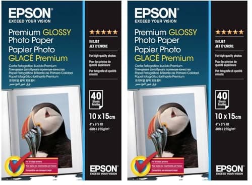 Image of Epson C13S042153 Premium Glossy Photo Paper 100x150mm (40 Sheets),White (Pack of 2)