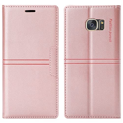 Image of OKZone Compatible With Samsung Galaxy S7 Case, PU Leather Book Wallet Case with Card Holder ShockProof Magnetic Cover Kickstand Folio Flip Case for Girls Women for Samsung S7 (Pink)