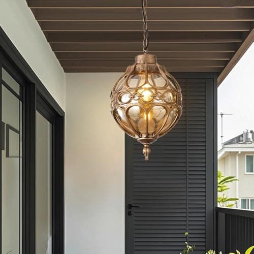 Image of Mkichi Retro Outdoor Pendant Light Aluminum Decorative Hanging Lamp E27 Gazebo Lights,Balcony Hanging Lights Corridor Waterproof Lamp Outdoor Chandelier for Gazebo (Bronze)
