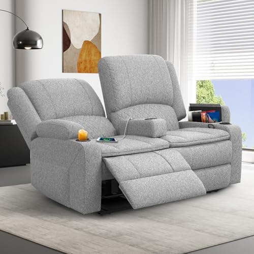 Image of SQUEBILIFE Recliner Chair 2 Seater Sofa Set with Reclining Mechanism, Console Buit-in Cup Holders, USB Ports, Side Storage Pockets Fabric Reclining Sofa