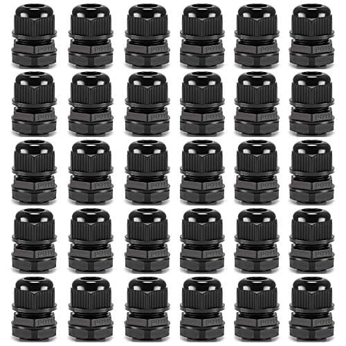 Image of Gebildet Cable Gland, PG11 Plastic IP68 Waterproof Adjustable 5.0-10mm Cable Gland Joint with Gaskets, M18*1.5 Wire Connector, Wire Protector (Pack of 30, Black)