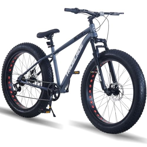 Image of 26 Inch Fat Tyre Mountain Bike for Adults, All Terrain Mountain Bike Bicycle with 7-Speed Gears Unisex MTB Men Women Bike w/Front Suspension & Dual Disc Brakes, 90% Pre-Assembled Capacity (Grey)