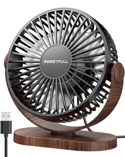 Image of SWEETFULL Desk Fan, Small USB Desk Fan Silent, 3 Speeds Portable Personal Desktop Fan, Dual 360° Adjustment Mini Fan, Quiet Operation for Home,Office,School and Outdoor (Black)
