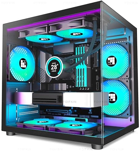 Image of FOIFKIN F100 Micro-ATX PC Case with 3 ARGB Fans, Black MicroATX Case, Gaming PC Case, Mini-Tower Computer Case, 240mm Radiator Support, 270° Panoramic Tempered Glass