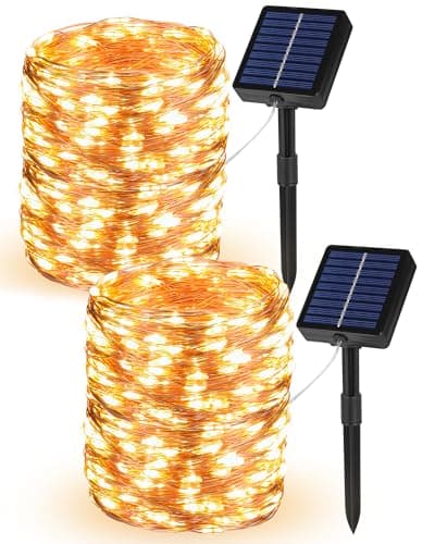 Image of NWPUSZ Solar Fairy Lights Outdoor Garden, 2 Pack Total 20M/66Ft 200LED Solar Powered String Lights, 8 Modes Waterproof Timer Copper Wire Solar Garden Light for Outdoor Indoor Trees Party (Warm White)