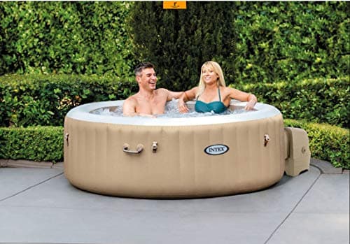 Image of Intex PureSpa Bubble 4 Person Inflatable Hot Tub Spa - 120 Heated Bubble Jets, 2200W Heater, Hard Water System, Energy Efficient Cover, Round Garden Spa, 196cm