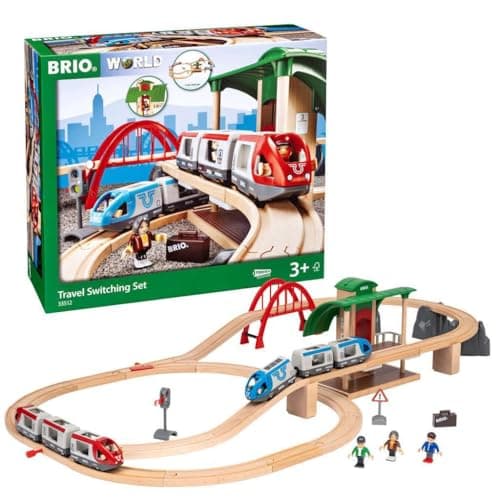 Image of BRIO World Travel Switching Set Wooden Railway – Battery Passenger Train, Station & Switch Tracks, Includes Figures & Accessories, Compatible with BRIO World, Toy Gift for Kids 3 Years and Up