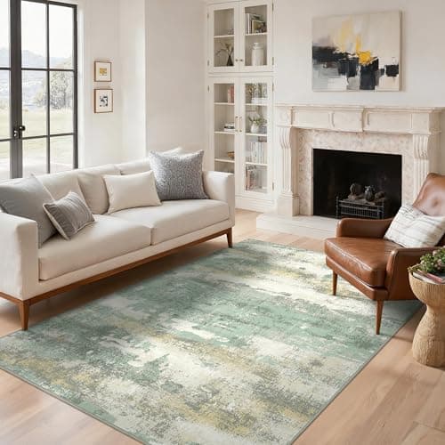 Image of BEIMO Washable Rugs Living Room 120x170cm, Abstract Area Rugs for Bedroom Soft Short Pile, Machine Washable Rug Non-Slip Large Rugs for Living Room, Dining Room, Green