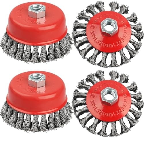 Image of Twist Knot Wire Wheel Cup Brush Set for Angle Grinder, 4 Pack M14 Coarse Twisted Knotted Wire Wheel for Heavy Cleaning Rust, Stripping and Abrasive