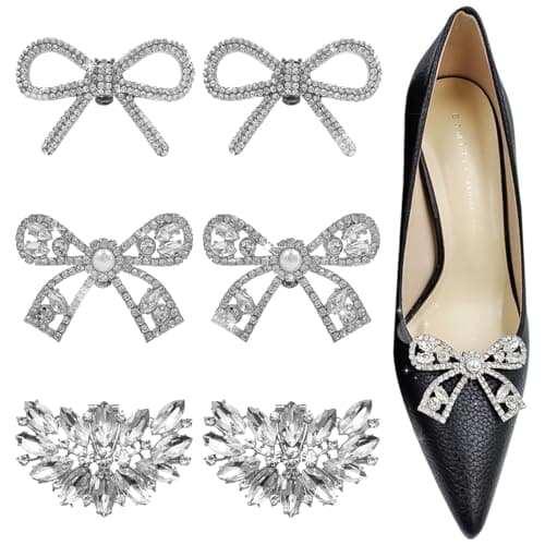 Image of TYXHXTF 6 Pcs Crystal Rhinestone Shoe Decoration, Detachable Elegant Shoe Charms, Silver Bridal Shoe Decorations, for Women Wedding Prom Party High Heels Accessories