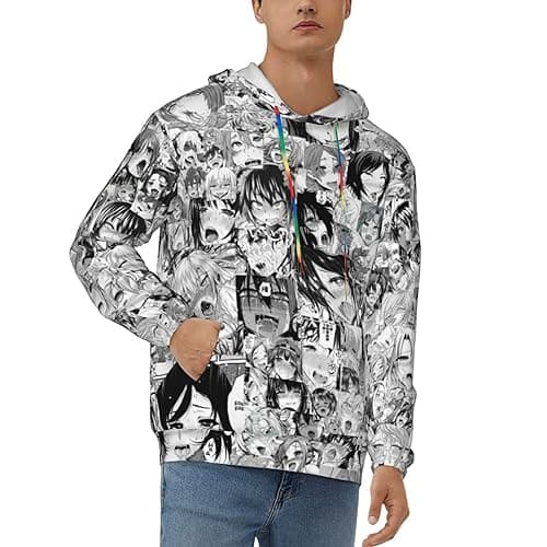 Image of ZORIN Men'S Hoodies With Pocket Ahegao O-Face 3d Print Fashion Hoodie Hooded Black