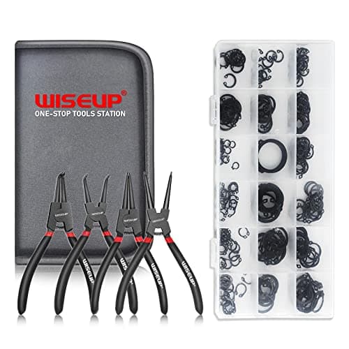 Image of WISEUP Pliers Set, 170mm 4PCS Circlip Pliers and 225PCS Circlips, Anti-Rust, Anti-Bending and Labor-Saving Split Ring Tools, Mechanic Tools with Storage Bag