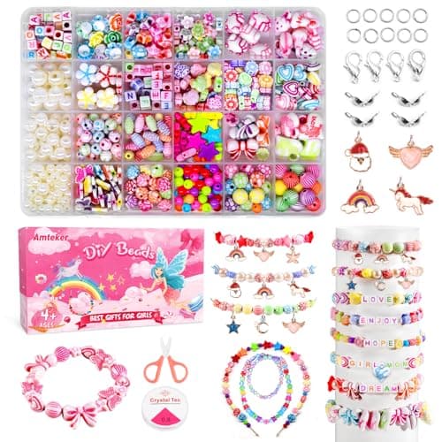 Image of Amteker Bracelet Making Kits for Girls, Jewellery Making Kit Birthday Presents Unicorn Gifts for Teenage Girls Arts Craft Kits for Kids Age 4-9, DIY Beads Friendship Bracelet Making Kit 24 Colours