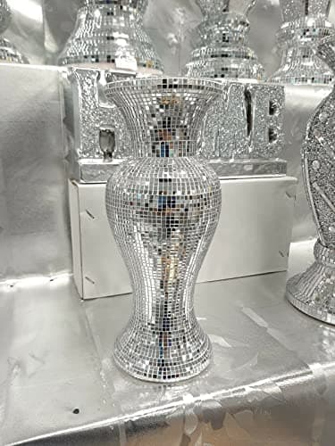 Image of Deenz 26Cm Ceramic Silver Mirror Diamante Bling Sparkling Home Decoration Flower Vase
