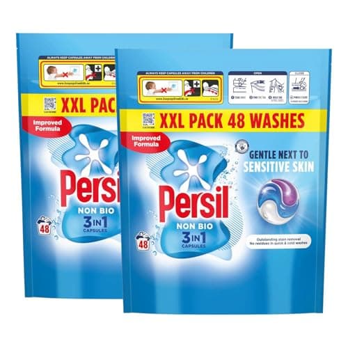 Image of Persil XL 3-in-1 Washing Capsules Outstanding Stain Removal with No Residues Even in Quick and Cold Washes 7 Days of Lasting Freshness Washing Pods 48 Washes (Buy 2, Non Bio)