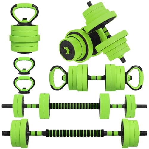 Image of SPORTNOW 4-in-1 Adjustable Weight Dumbbells Set, Used as Barbell, Kettlebell, Push up Stand, Free Weights Set for Men and Women Home Gym Training, 40KG, Green