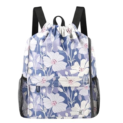 Image of Risefit Drawstring Backpack with Mesh Pockets String Gym Bag Sackpack Sandproof Water Resistant Beach Backpack for Men Women, Arabian Jasmine, Modern