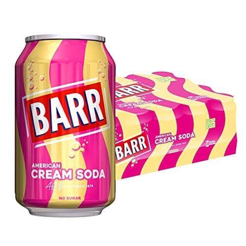 Image of BARR 24 Pack American Cream Soda, Zero No Sugar Sparkling Soft Drink with a Creamy Taste of American Cream Soda Fizzy Pop, 24 x 330ml Cans