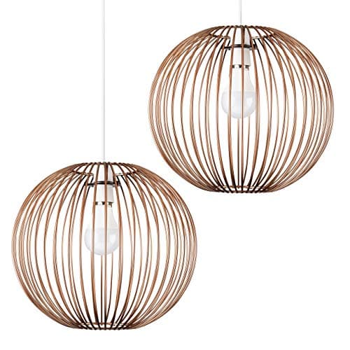 Image of MiniSun | Retro Metal Basket Style Globe Ceiling Light Shades in a Copper Effect Finish | Pendant Lights, Home Décor & Improvement Essential | Set of 2 | 30cm Shade Width