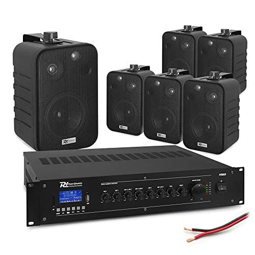 Image of 6x 4" Wall Mount Speaker PA System with Bluetooth Mixer Amplifier - 100V Background Audio Kit for Cafe, Restaurant, Bar & Shop - Compact Black Speaker Set