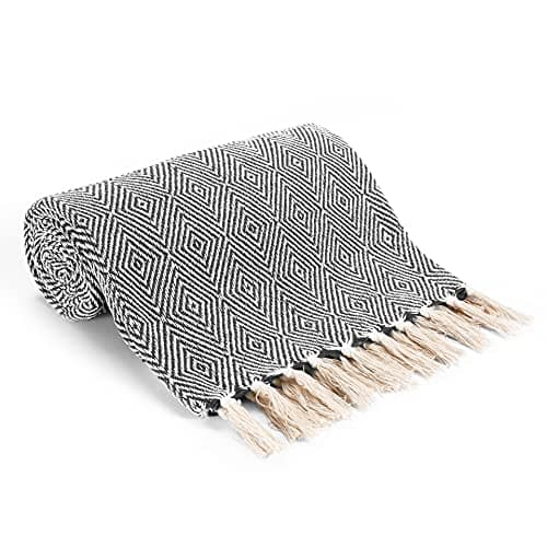 Image of EHC Luxury Reversible Super Soft Cotton Diamond Large Throw For Sofa, Double Bed, Armchair - Grey, 150 x 200 cm