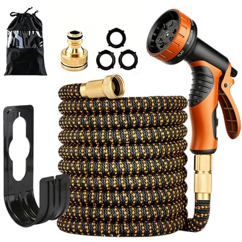 Image of Expandable Garden Hose Pipe, 50ft/75ft Flexible Hosepipes for Garden with 10 Modes Spray Gun, Expanding Flexi Hose Pipe with 1/2" and 3/4" Connectors for Gardening, Cleaning and Washing(75FT/22.5M)