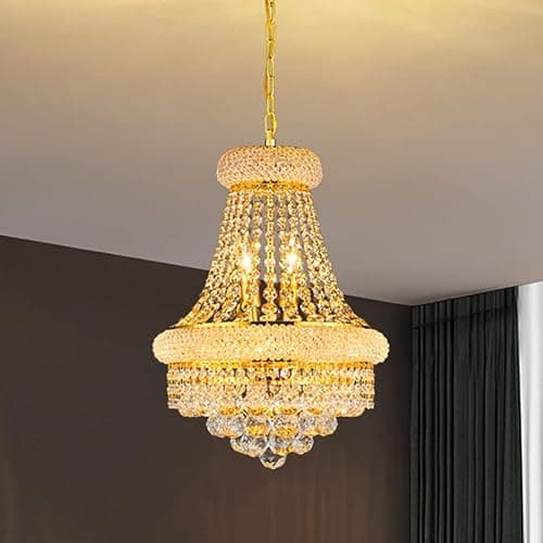 Image of MSSIAN Empire Style Gold Crystal Chandelier,Smart Dimmable 6-Light K9 Crystal Lighting Fixture with Adjustable Chain for Dining Room Living Room Bedroom Home Hotel D42cm