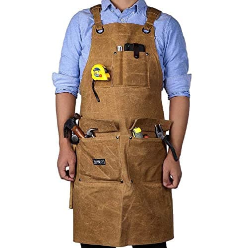 Image of LEFOR·Z Work Apron for Men, Heavy Duty Waxed Canvas Tool Apron for Carpenter, Woodworker with Cross-Back Straps, Adjustable M to XXL(Brown)