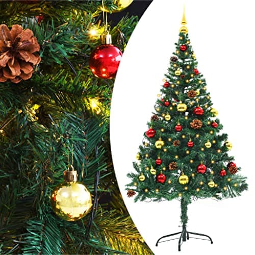Image of vidaXL Artificial Christmas Tree with Baubles and LEDs Indoor Outdoor Home Decor Xmas Tree Christmas Decoration Holiday Ornament 150 cm Green