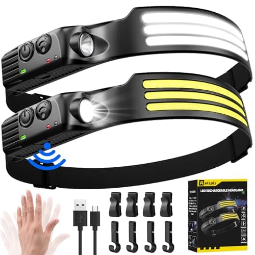 Image of 2 Pack Head Torch Rechargeable,3000 Lumens 230° Wide Beam Super Bright Headtorch with Hands Free Sensor,Led Head Torch 1500mAh IPX5 Waterproof Lightweight,Headlamp for Adults Kids Camping,Fishing