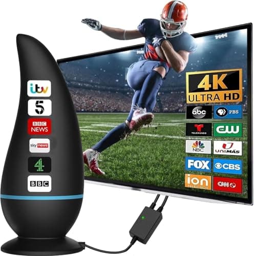 Image of 2026 Indoor TV Aerial, Digital TV Ariels Indoor 350+ Miles Long Range with Signal Booster for Freeview, Amplified Digital TV Antenna 4K 1080P HD with 18Ft Long Cable